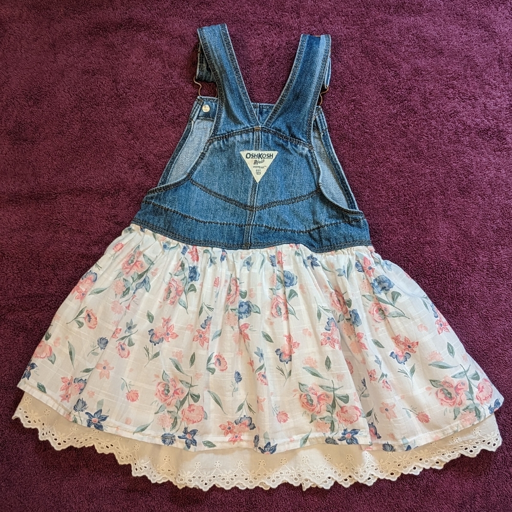 Osh Kosh B'Gosh Girls Denim Bib & Floral Print Dress Size 4T - Picture 2 of 8